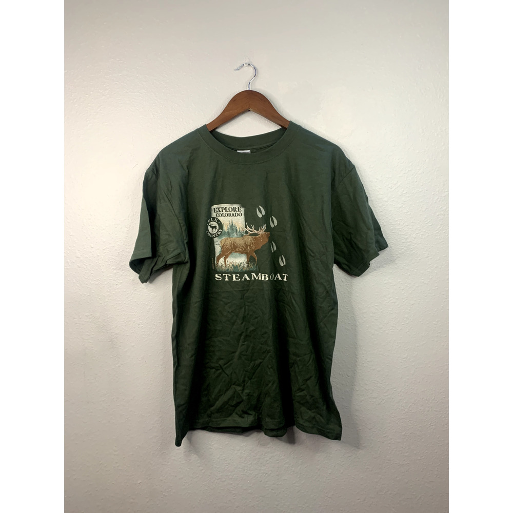 Vintage Elk Shirt Explore Colorado Steamboat Country Graphic T-Shirt Anvil Large